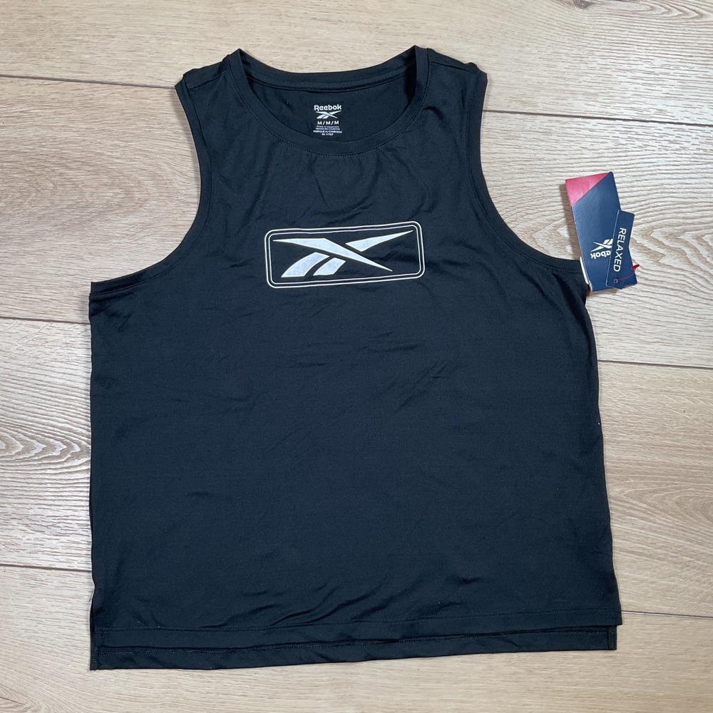Reebok Glow Tank Women's Medium Black Relaxed‎ Fit Activewear Logo NWT